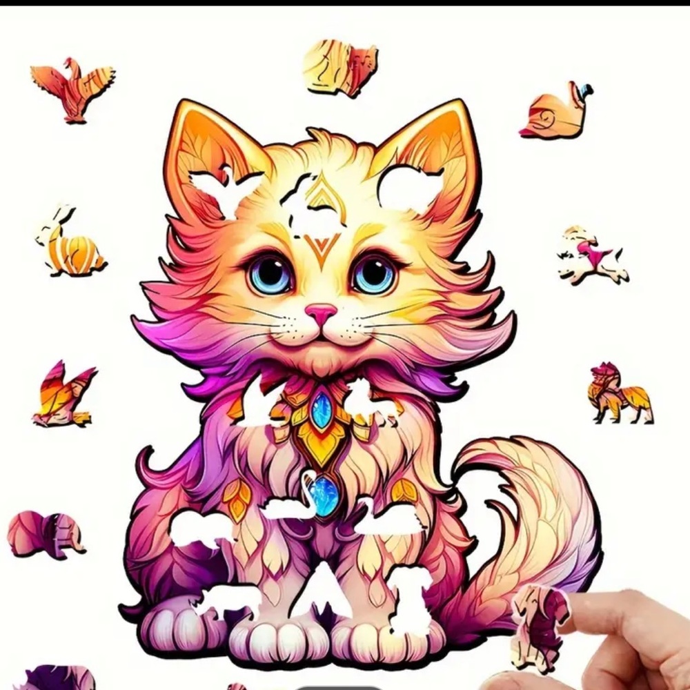 Cat Wooden Jigsaw Puzzle with animal shaped pieces, Small